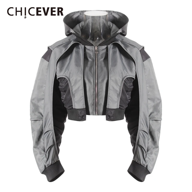 

CHICEVER Colorblock Casual Basics Baseball Jacket for Women Long Sleeve Patchwork Drawstring Short Hoodie Coat Female Spring New