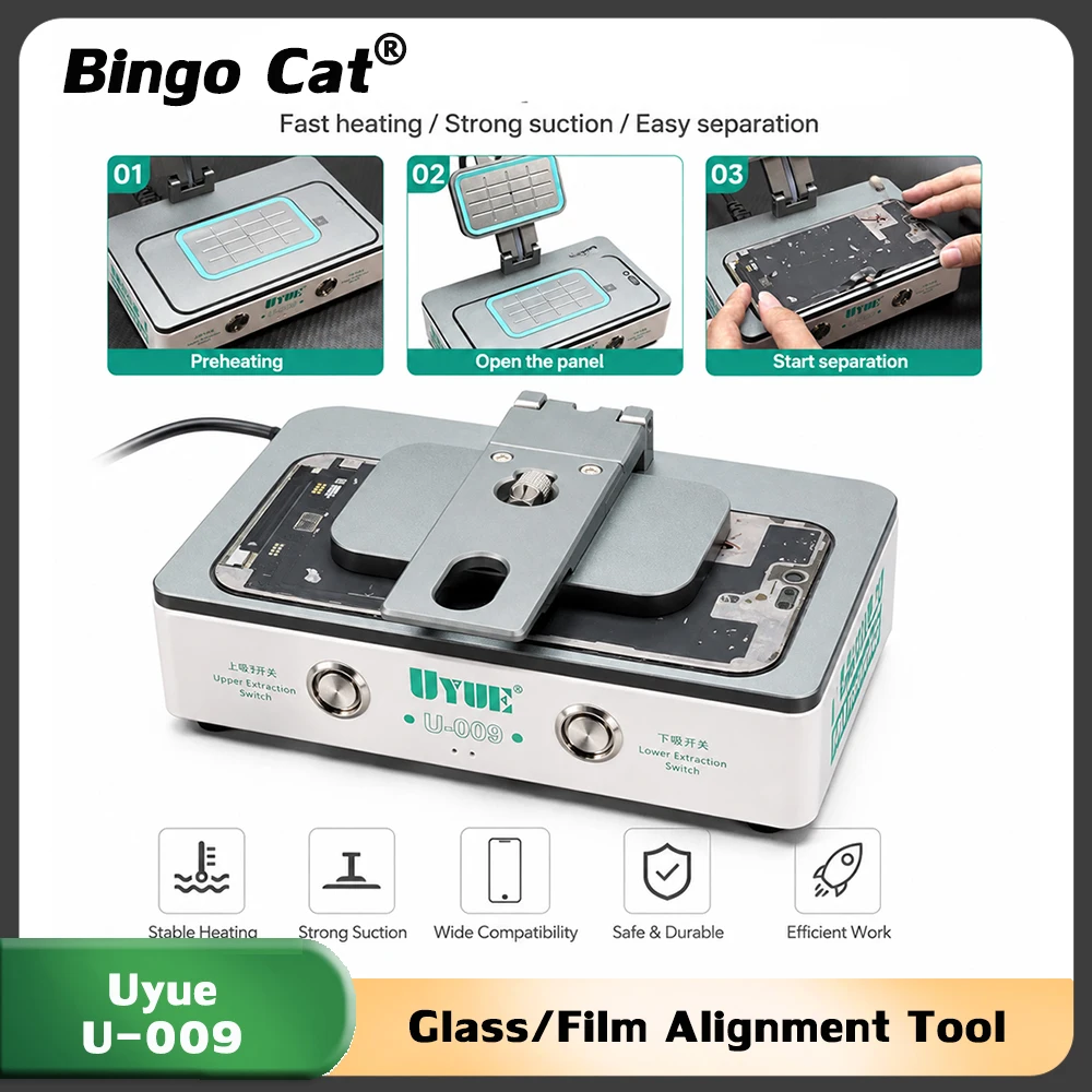 UYUE U-009 Dual Vacuum Pump Screen Tempered Glass Alignment Tool Foldable Bracket For Phone Flat Curved LCD Screen Repair Tools