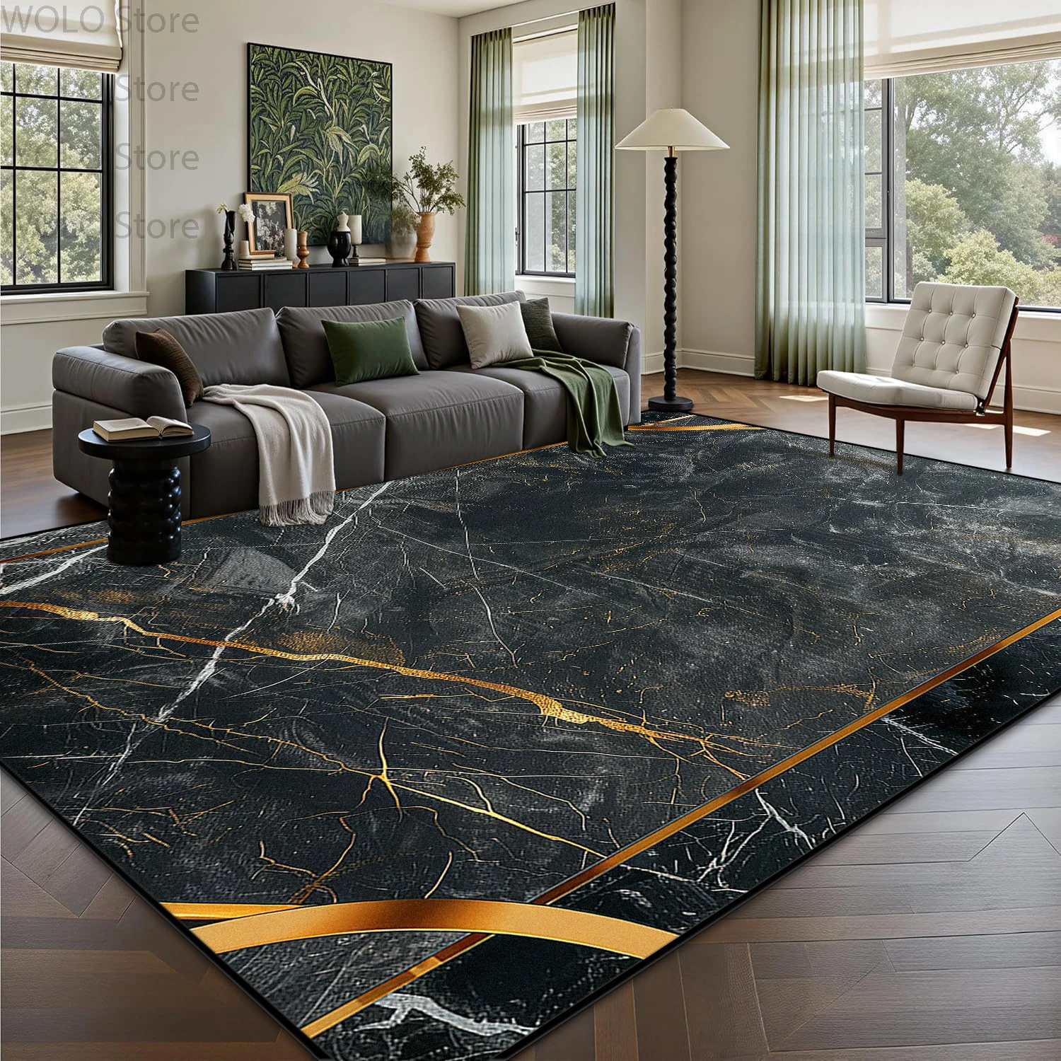 Tapis de salon de luxe en marbre foncé, grande surface, antidérapant, lavable, décoratif, pour la maison, la chambre, le canapé, tapis doux pour les pieds