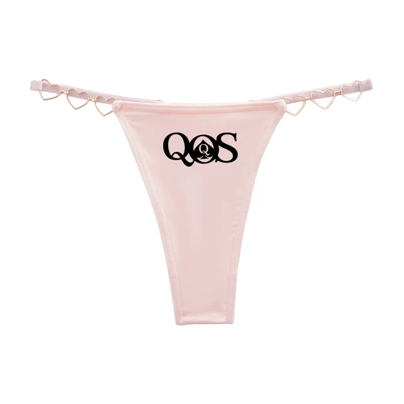 QOS Letter Printed Sexy Thong for Women Love Decoration Cotton Crotch Low Rise Underwear Girlfriend Wife Love Free and Fun Thong