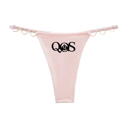 QOS Letter Printed Sexy Thong for Women Love Decoration Cotton Crotch Low Rise Underwear Girlfriend Wife Love Free and Fun Thong