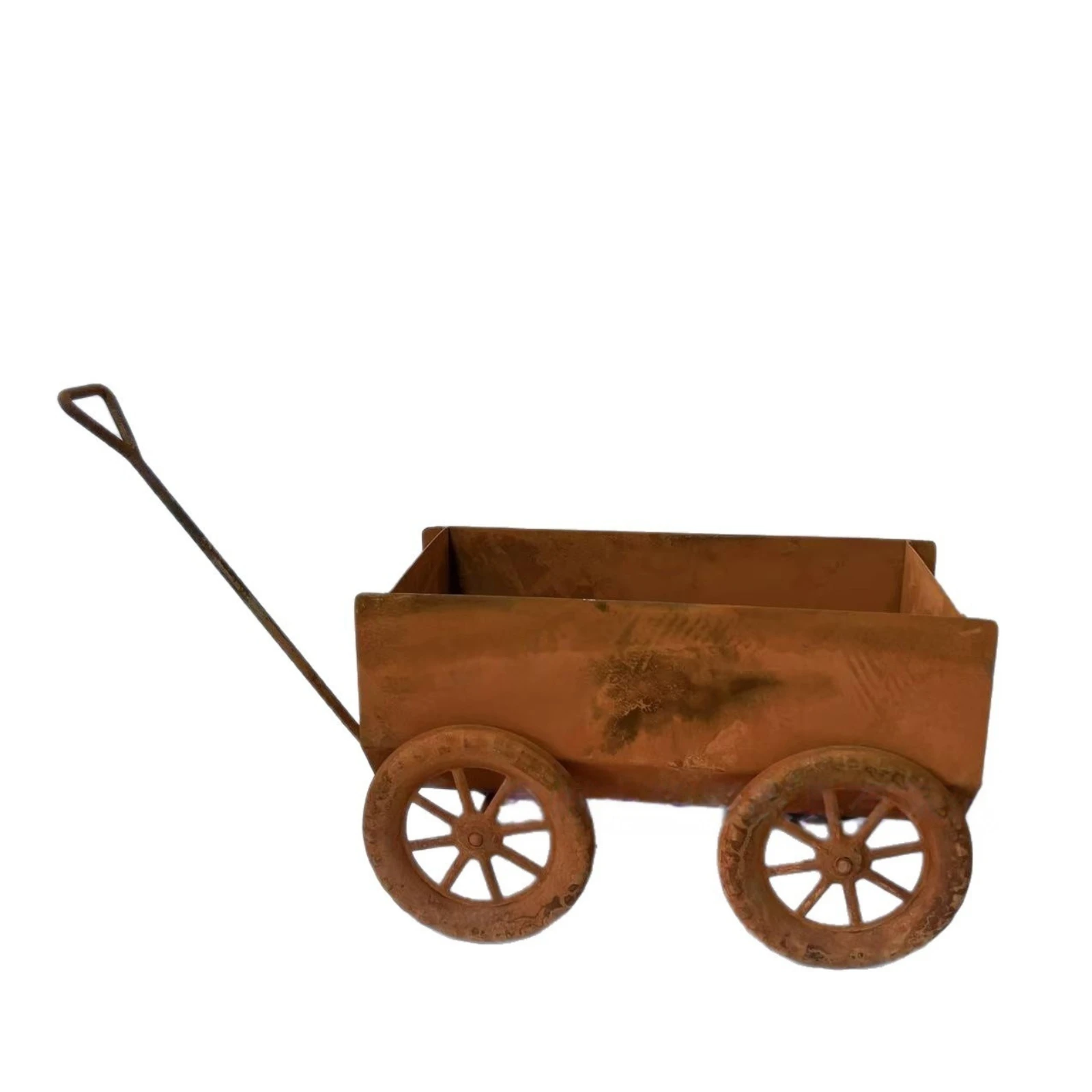 Rustic Metal Wagon Planter Outdoor Garden Flower Pot Vintage Wheelbarrow Decorative Container Rusty Patio Decoration