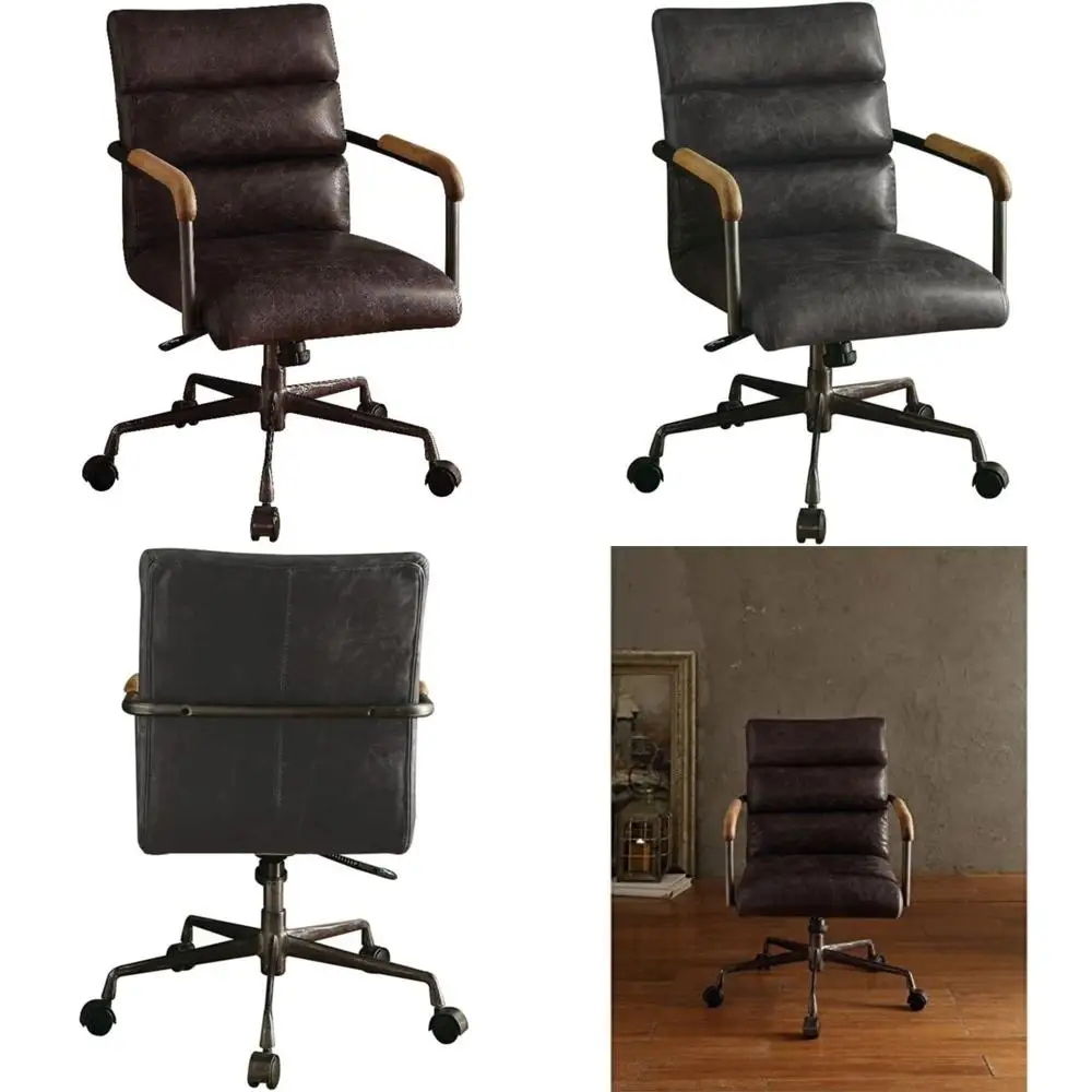 

Антикварное вращающееся кресло из черной кожи для офисного использования