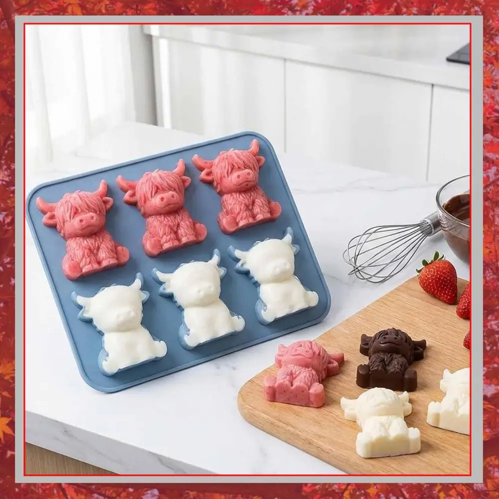 Silicone 3D Highland Cow Ice Cube Tray Soft Elasticity Highland Cattle Casting Moulds for Chocolate Candy Jelly Homemade Treats