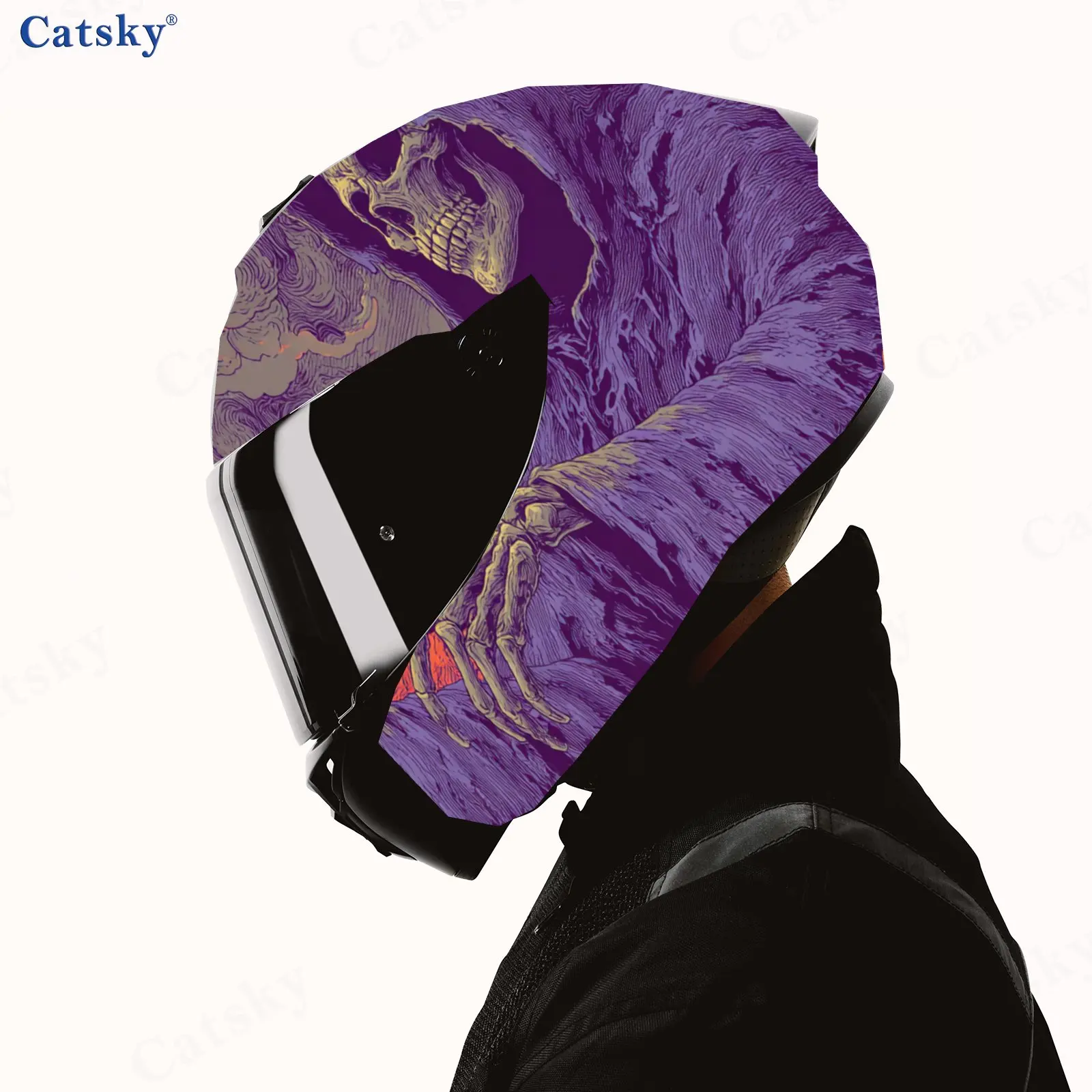 Purple Death Reaper Dark Flying Black Crow Helmet Vinyl Wraps, Waterproof Scratch-Resistant Full Face Helmet Decals, Durable PVC view 4