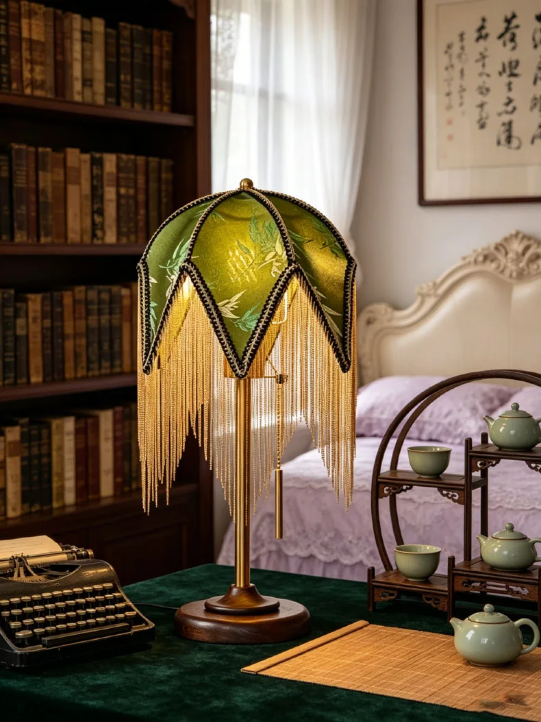 Creative Fabric Lampshade Table Lamp E27 Bulb Wood Base