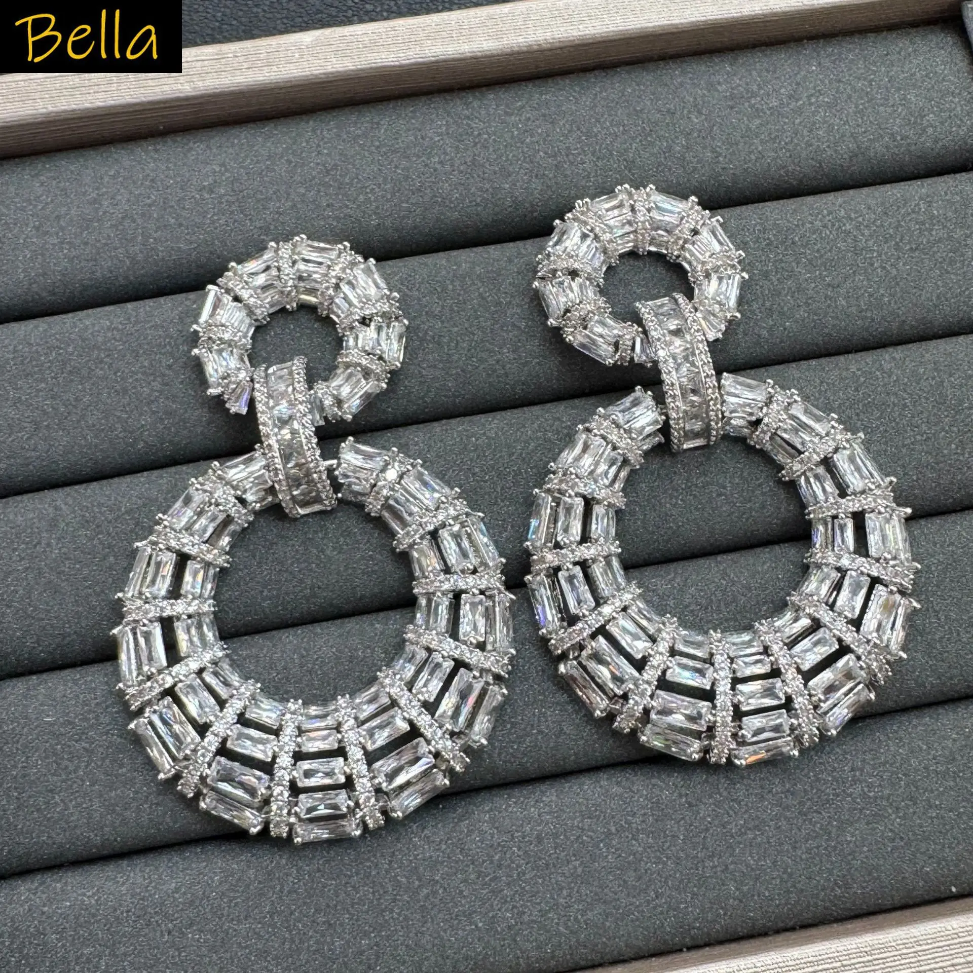 

luxury jewelry round earrings for women silver gold color cut out circle dangling earrings zirconia dinner party jewelry