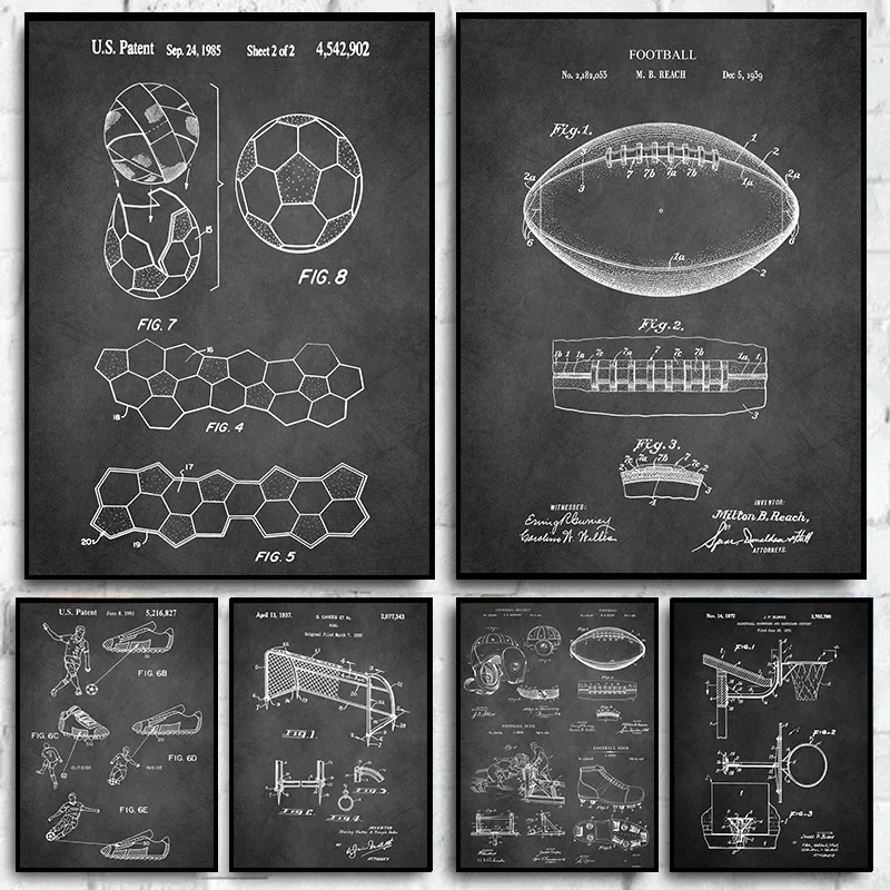 Soccer Patent Vintage Blueprint Boot Goal Net Design Home Posters Prints Football Pitch Soccer Ball Home Wall Decor