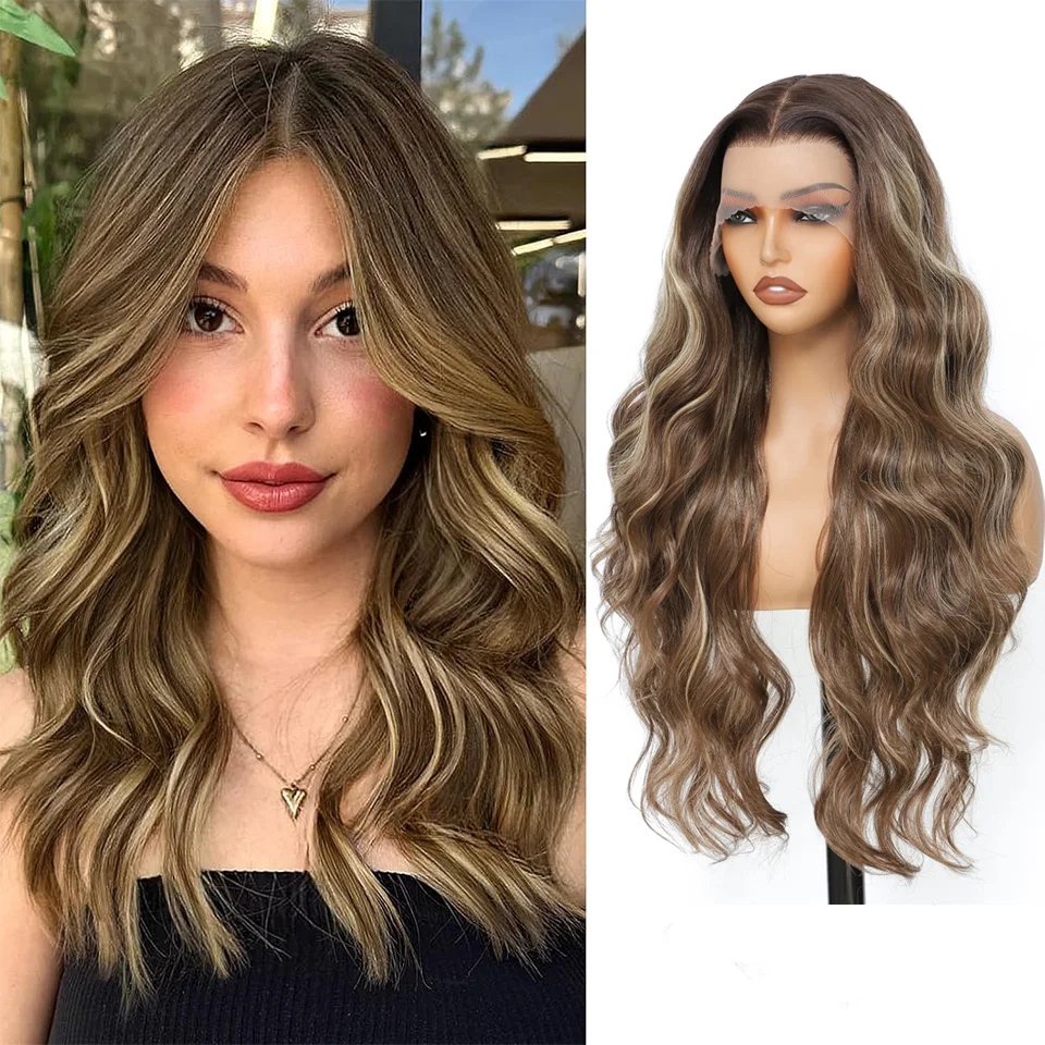 

Long Body Wave Synthetic Hair Wigs 30 Inches 13x4 Loose Wave Lace Front Wigs For Women 180% Density Ombre Color Cosplay Wigs