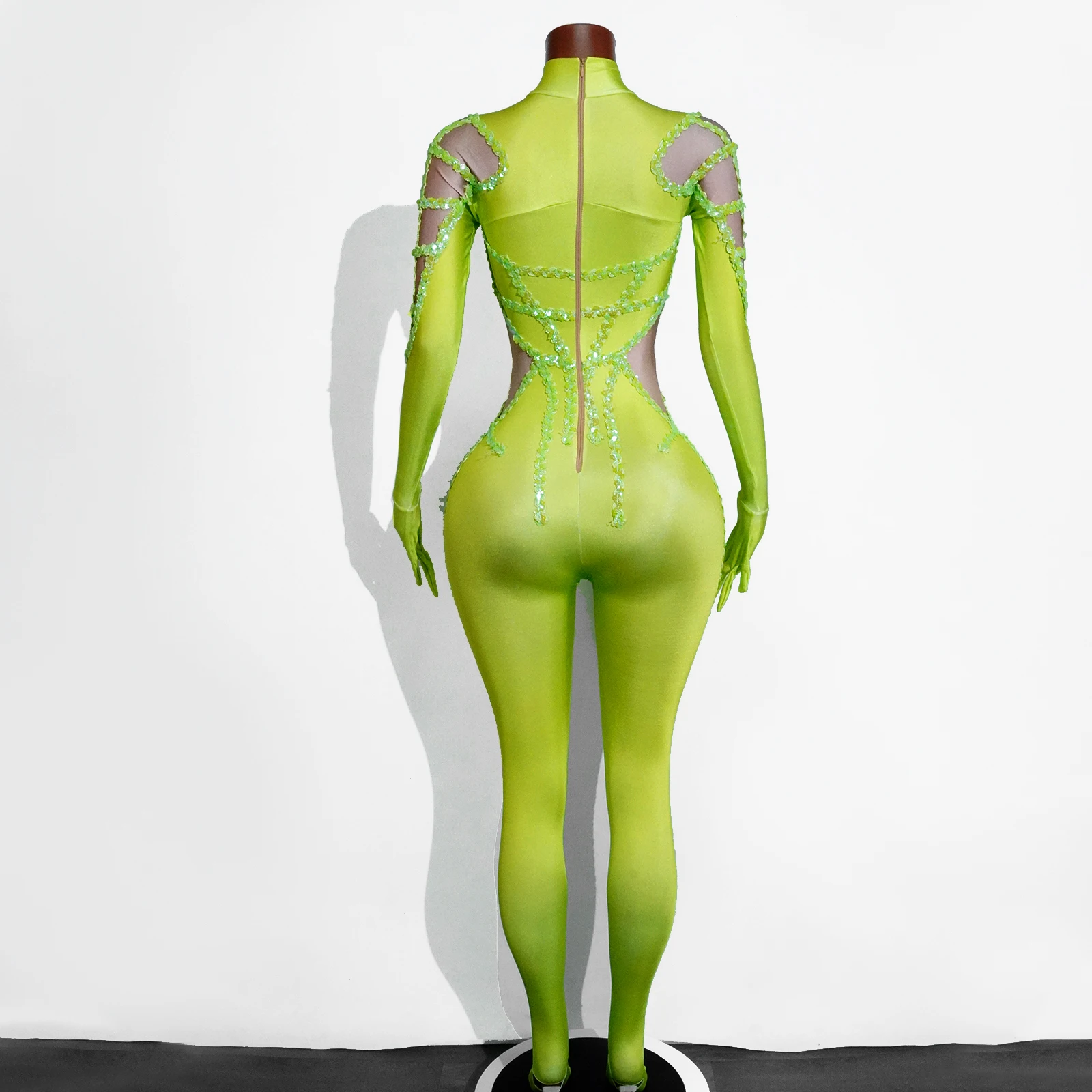 패션 코르셋 로브 긴팔 점프수트 (장갑 포함) 무대 의상 공연 섹시 클럽 이브닝웨어 댄스 가수 파티 의류