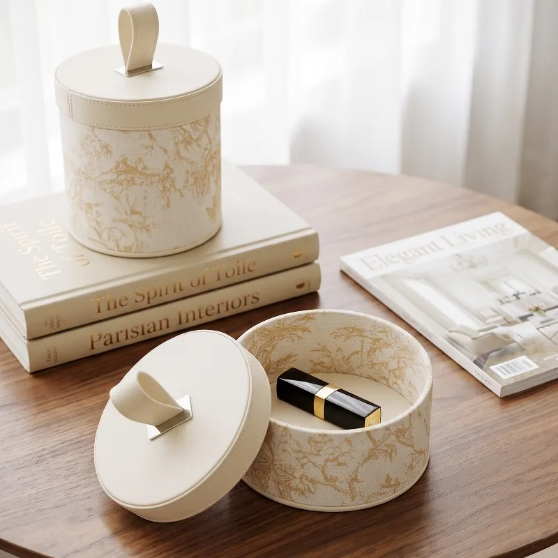 Leather Jewelry Organizer Box Women Ring Earring Storage Box Circular Bracelet Storage Container Home Sundries Storage Case