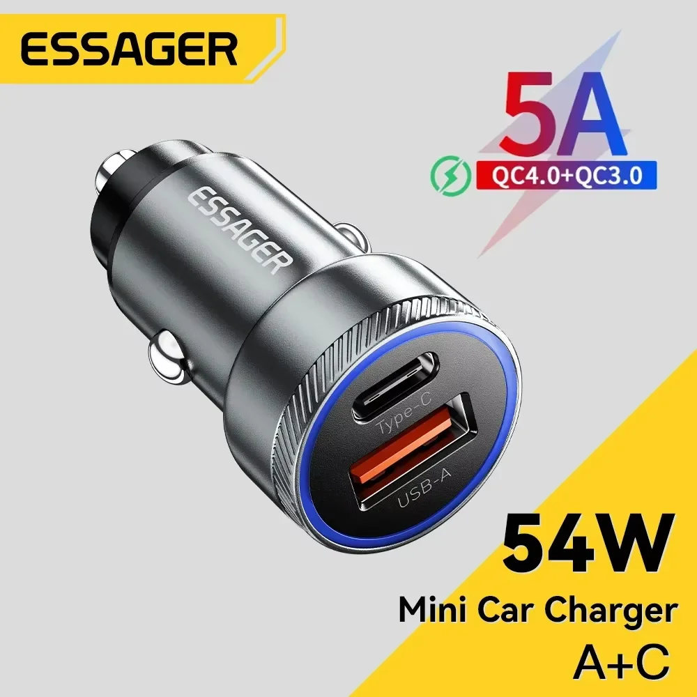 Essager 54w carregador de carro 5a carregamento rápido tipo c carga rápida 3.0 qc pd 3.0 scp usb carregador de carro para xiaomi samsung iphone