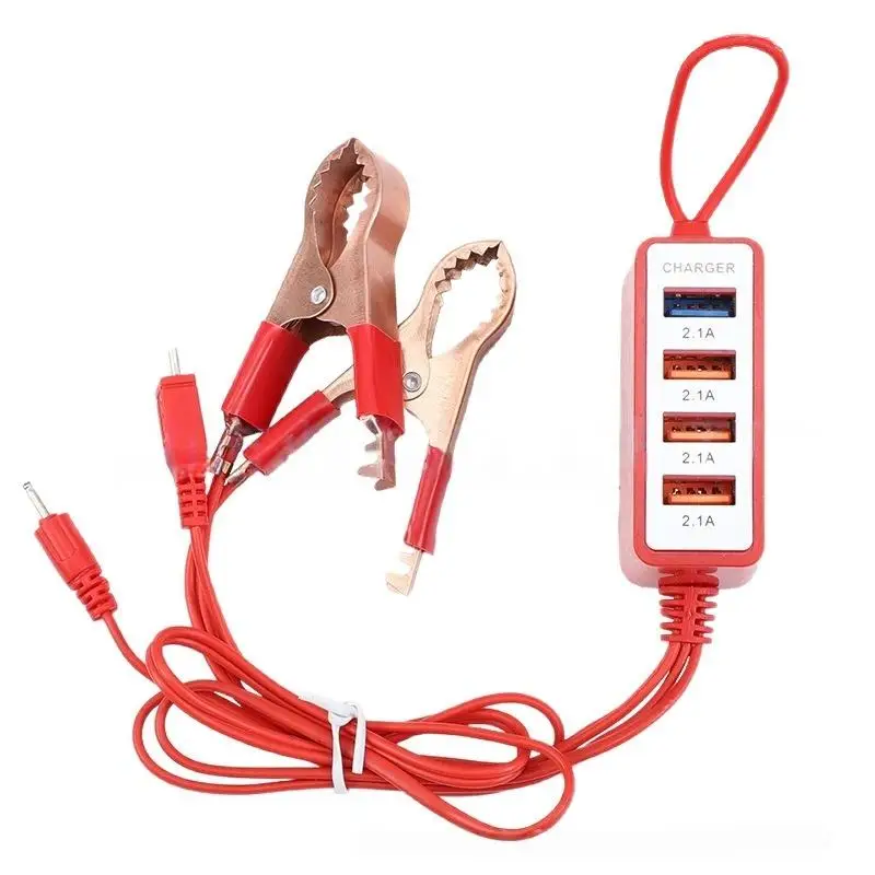 New 1Pcs Truck Motorcycle Accessories 4 USB Ports Lanyard Clip Charger DC12V/24V To 5V Charging Port 2.1A
