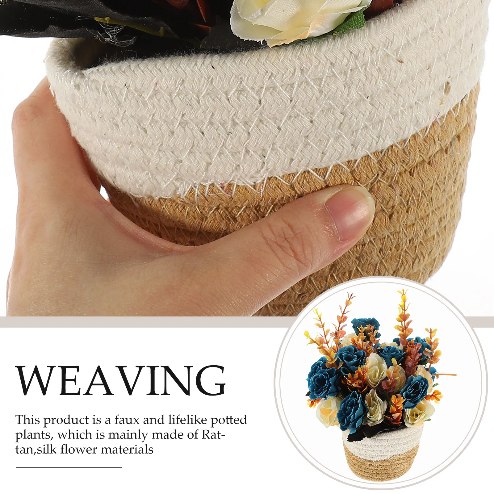 

Woven Basket Fake Potted Plant Small Bonsai Decor Artificial Plants For Home Office Shop Lifelike Faux Green Plant