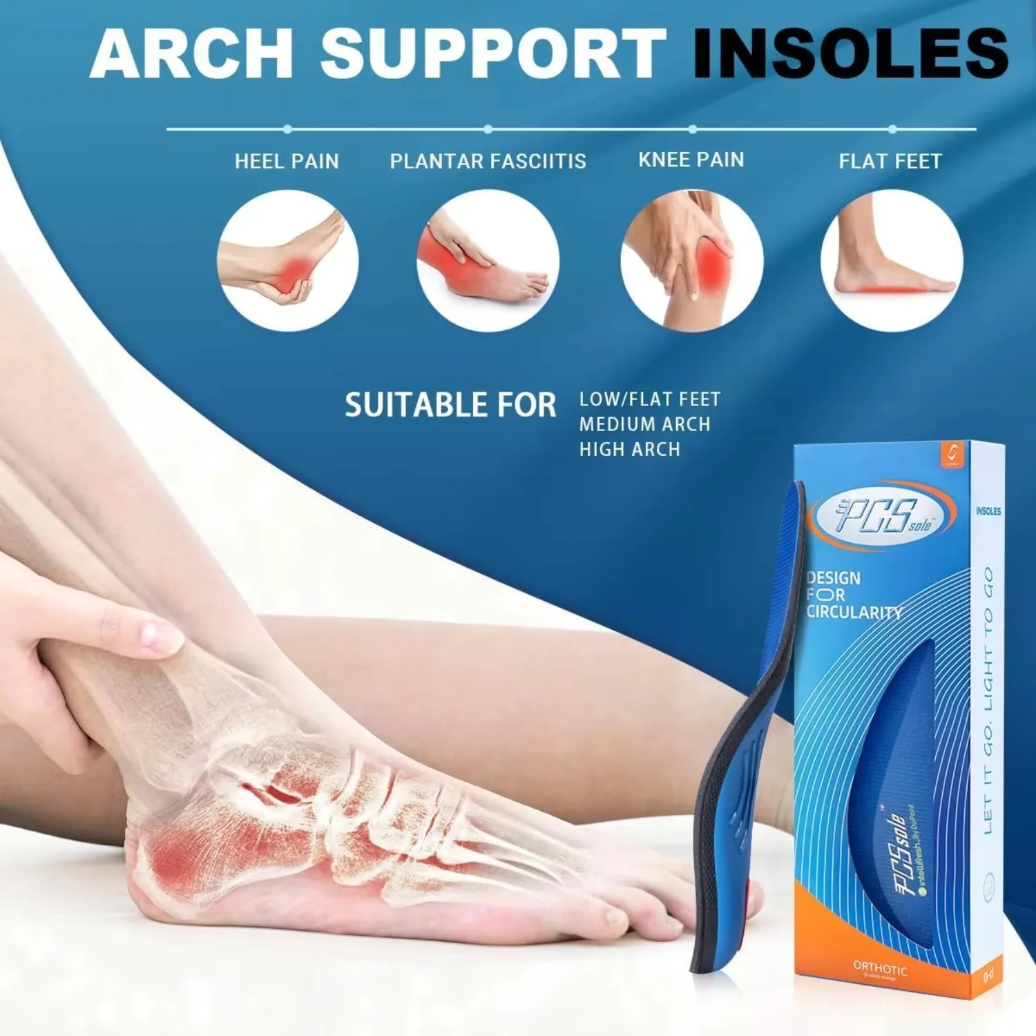 PCSsole 220+lbs Heavy Duty High Arch Support Insoles,Orthotics Insert for Plantar Fasciitis,Flat Feet,Relief,Men Women,Work Boot