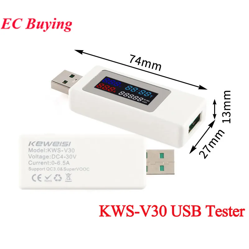 KWS-V30 USB Power Meter Tester Power Detector Current Charger Capacity Tester Meter Current Voltage Battery 120W Flash Charging