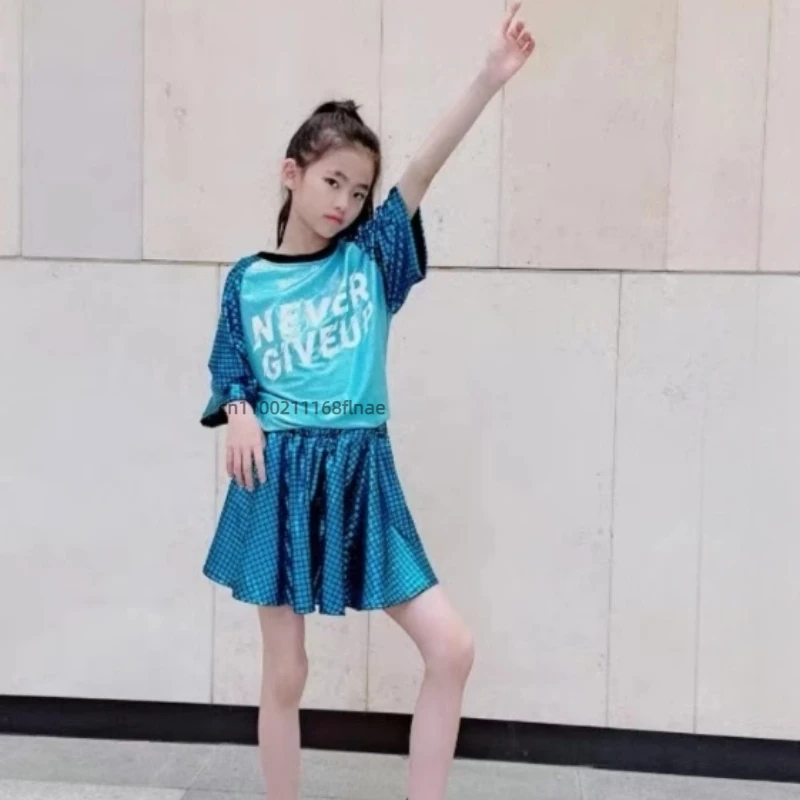 الأطفال ملابس رقص الشارع الترتر أعلى السراويل الأطفال أداء رقص الجاز زي مجموعة الشارع عارضة نمط الهيب هوب