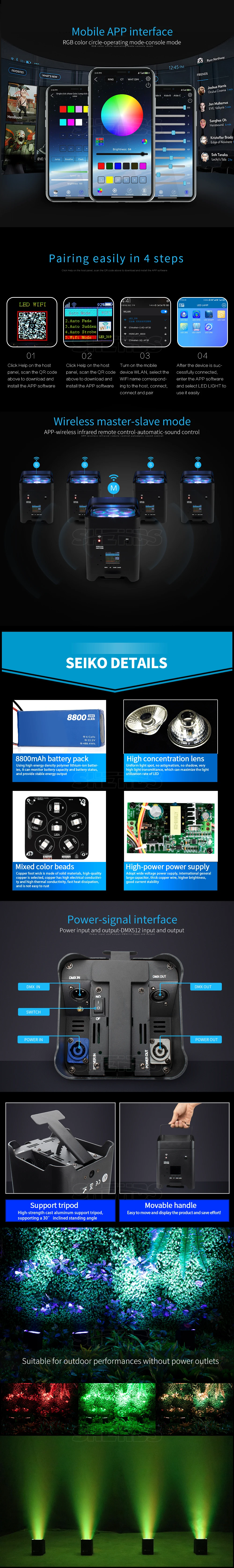 SHHEHDS 2/4/6PCS Kabellose Fernbedienung LED 6x18W 6 in 1 RGBAW+UV Par-Licht Batteriebetrieben Beweglich für Disco KTV Bar Weihnachtsbeleuchtung – Detail 9