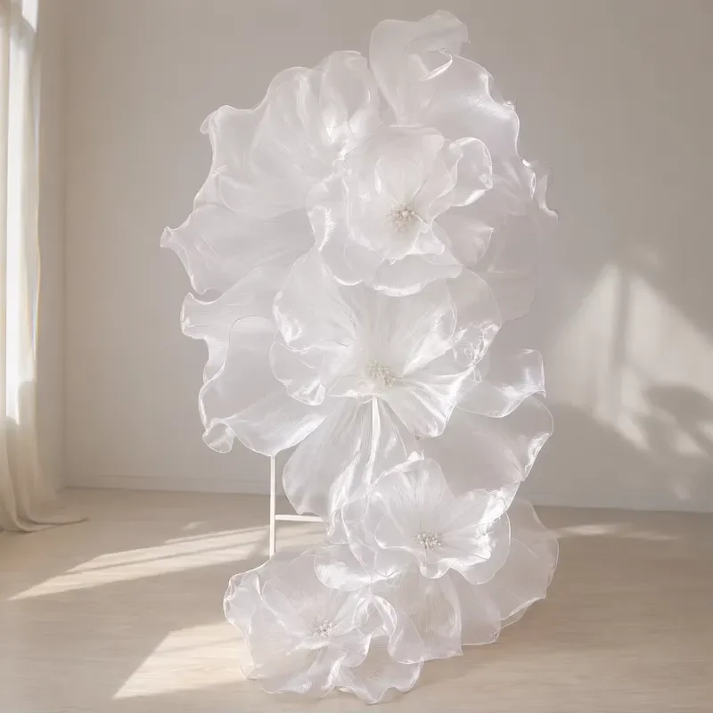 Handmade Giant White Translucent Mesh Flowers for Christmas Wedding Background Floor Installation Mall Event Window Display
