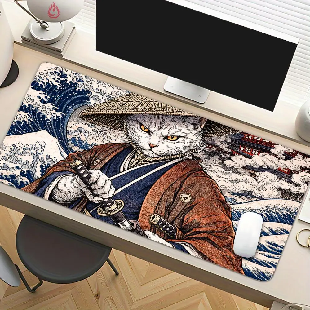 Ukiyo-e themed samurai cat Mouse Pad Desk Mat Non-Slip office mousepads desk pad with Stitched Edge pc accessories Gaming mats