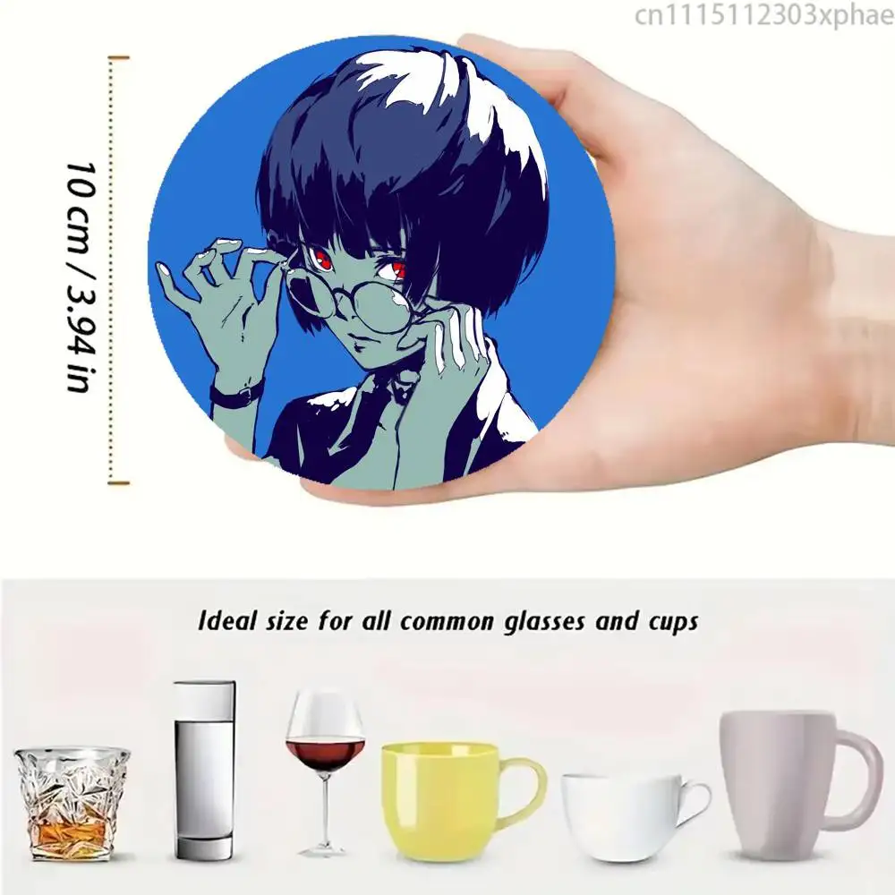 Tae Takemi Persona P5 Death Wooden Coaster Set, A Must-Have For Holiday Parties, Suitable For Bars, Offices , Size 10cm X 10cm