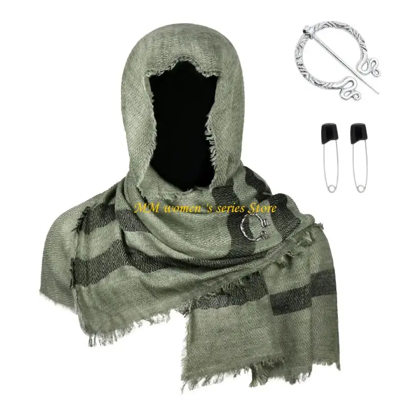 Q39C Greek God Shoulder Cape Post Apocalyptic Wrap Scarf Cowl Vikinges Renaissances Costume Men Medieval Hooded Cloak