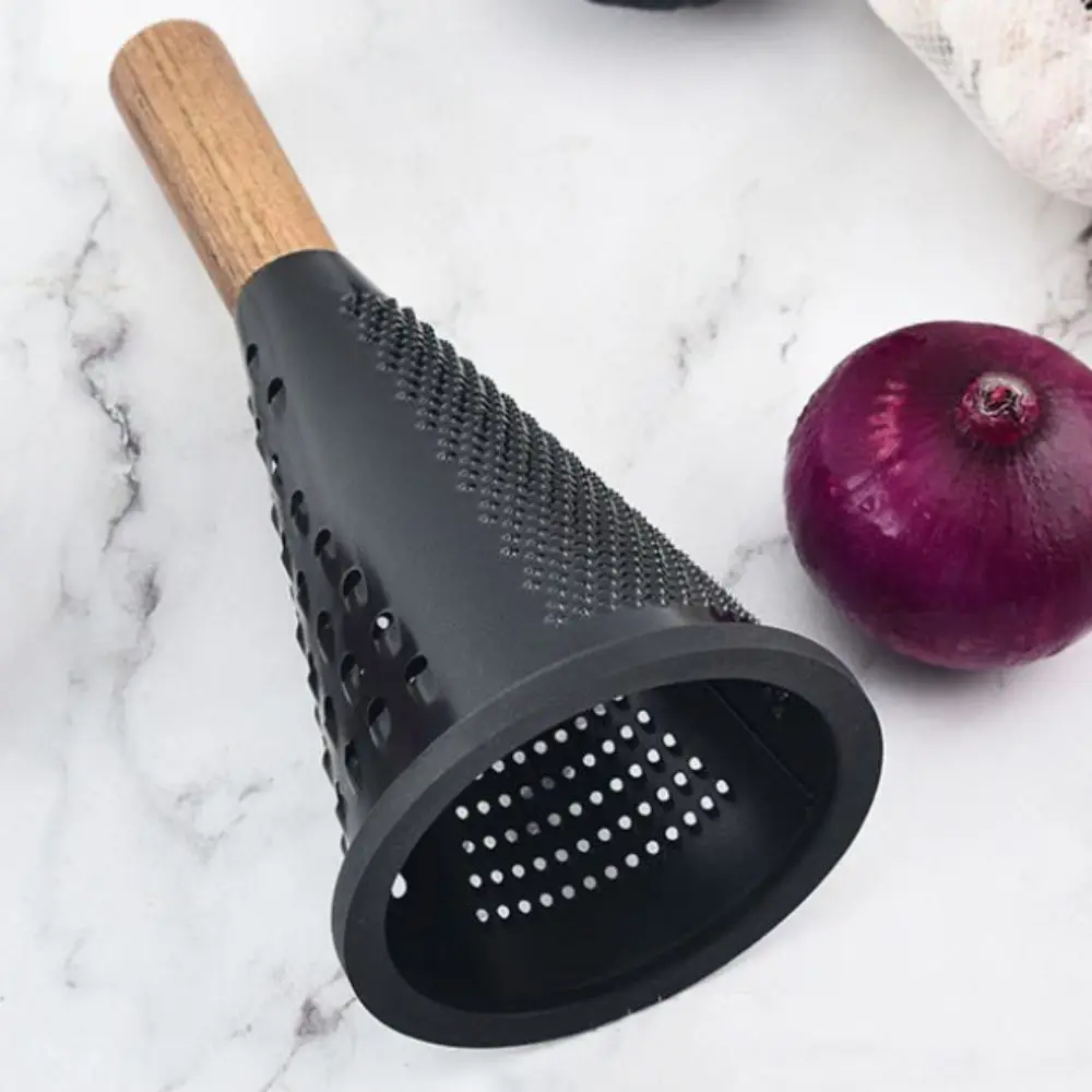 Stainless Steel Black Conical Vegetable Grater Wooden Handle 3 Mode Vegetables Slicer Heavy-Duty Upright Cheese Grater Chocolate