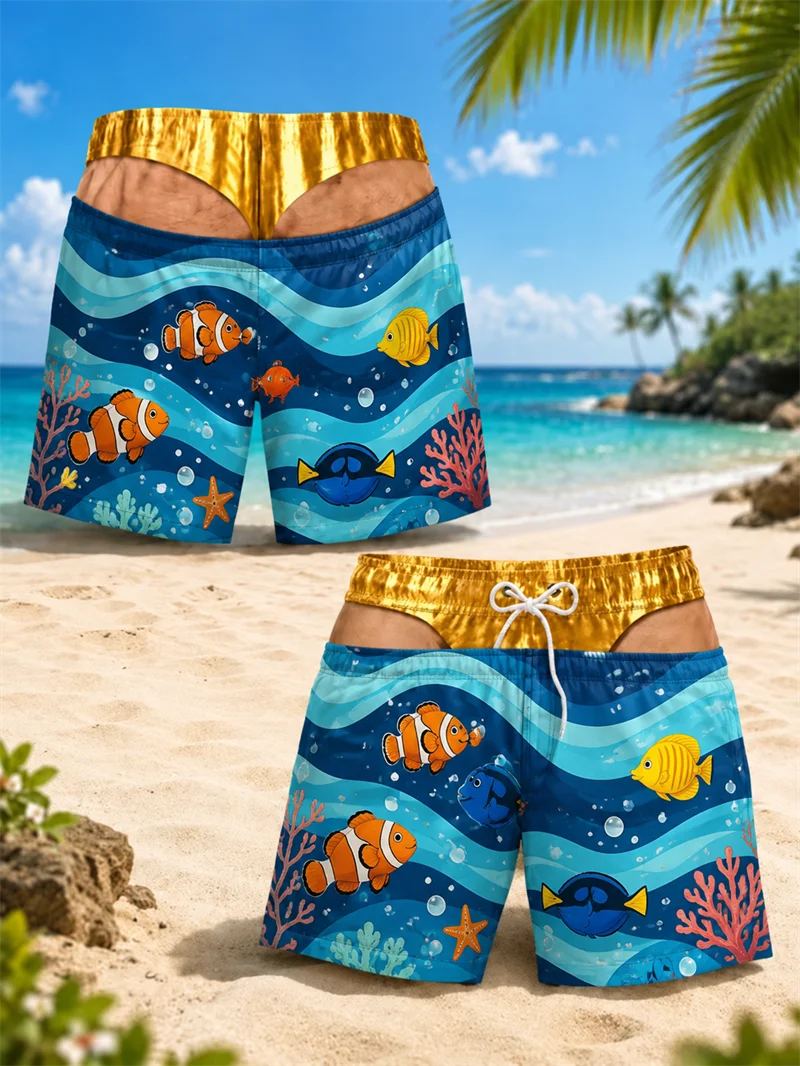 Mens 3D Candy Beach Shorts Funny Men's Swimsuit Tropical Flower Print Quick Dry Boardshorts For Swimming Resort Vacation Surf