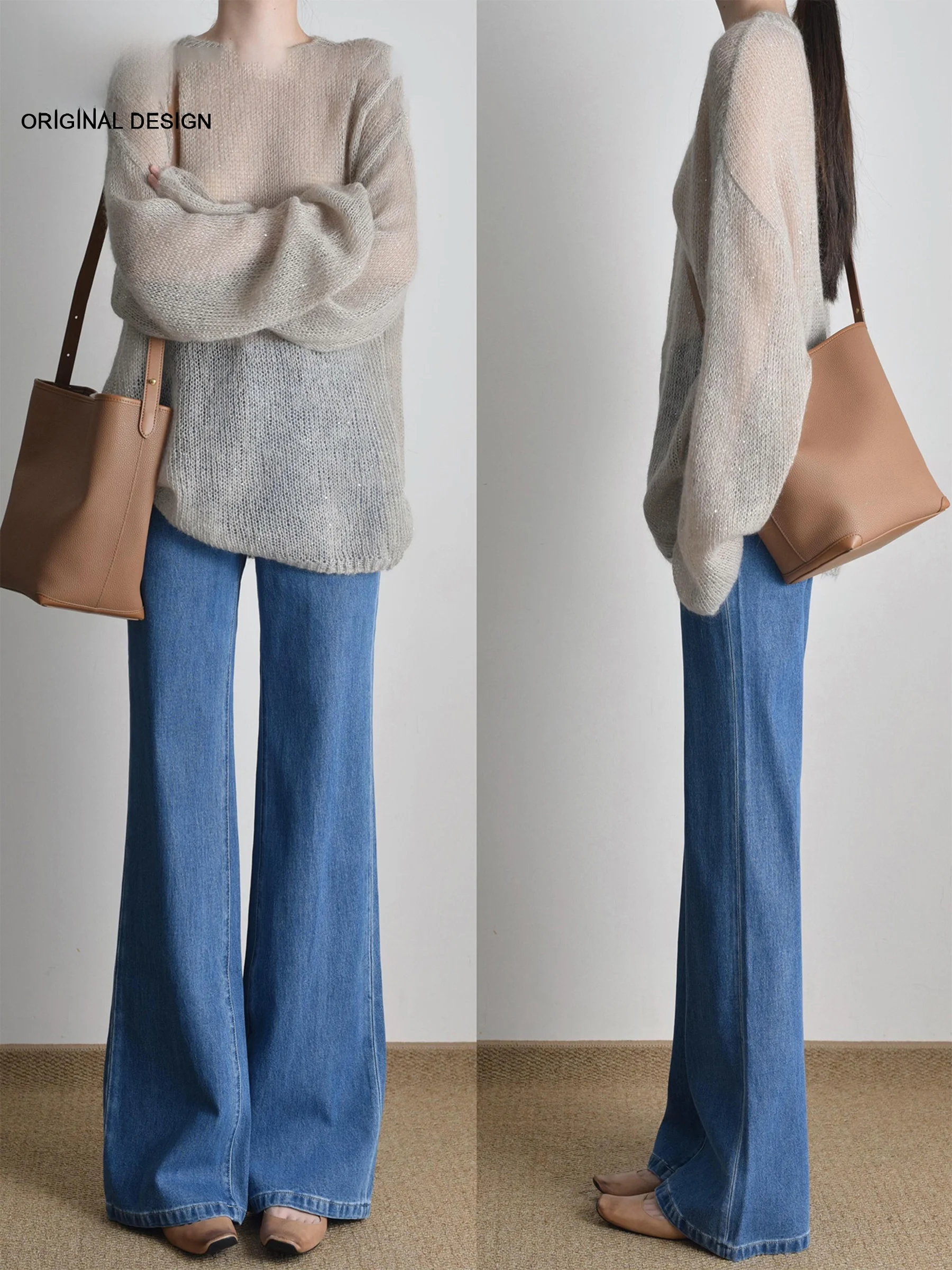 

Ретро-джинсы в американском стиле для женщин: новые летние свободные широкие брюки, визуально стройнящие фигуру, не однотонные леггинсы