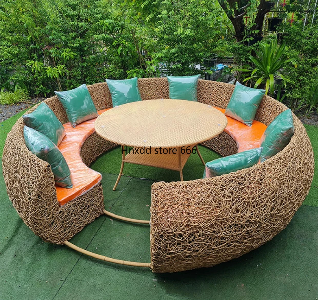 Rattan round sofa outdoor bed recliner leisure furniture combination