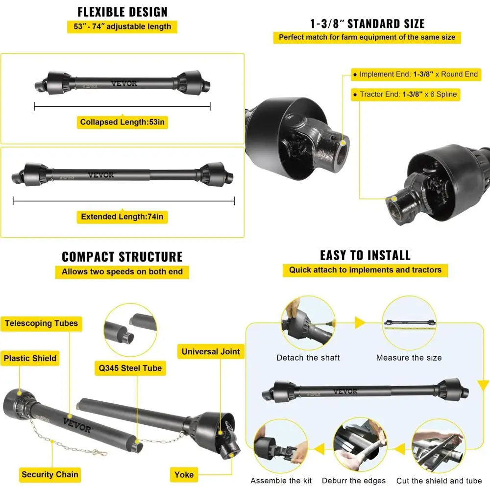 

Вал приводной (ВПВ) с 6-шлицевым концом и круглым концом для навесного оборудования, подходит для тракторов серии 4, для косилок и роторных инструментов от 51 до 75 л.с.