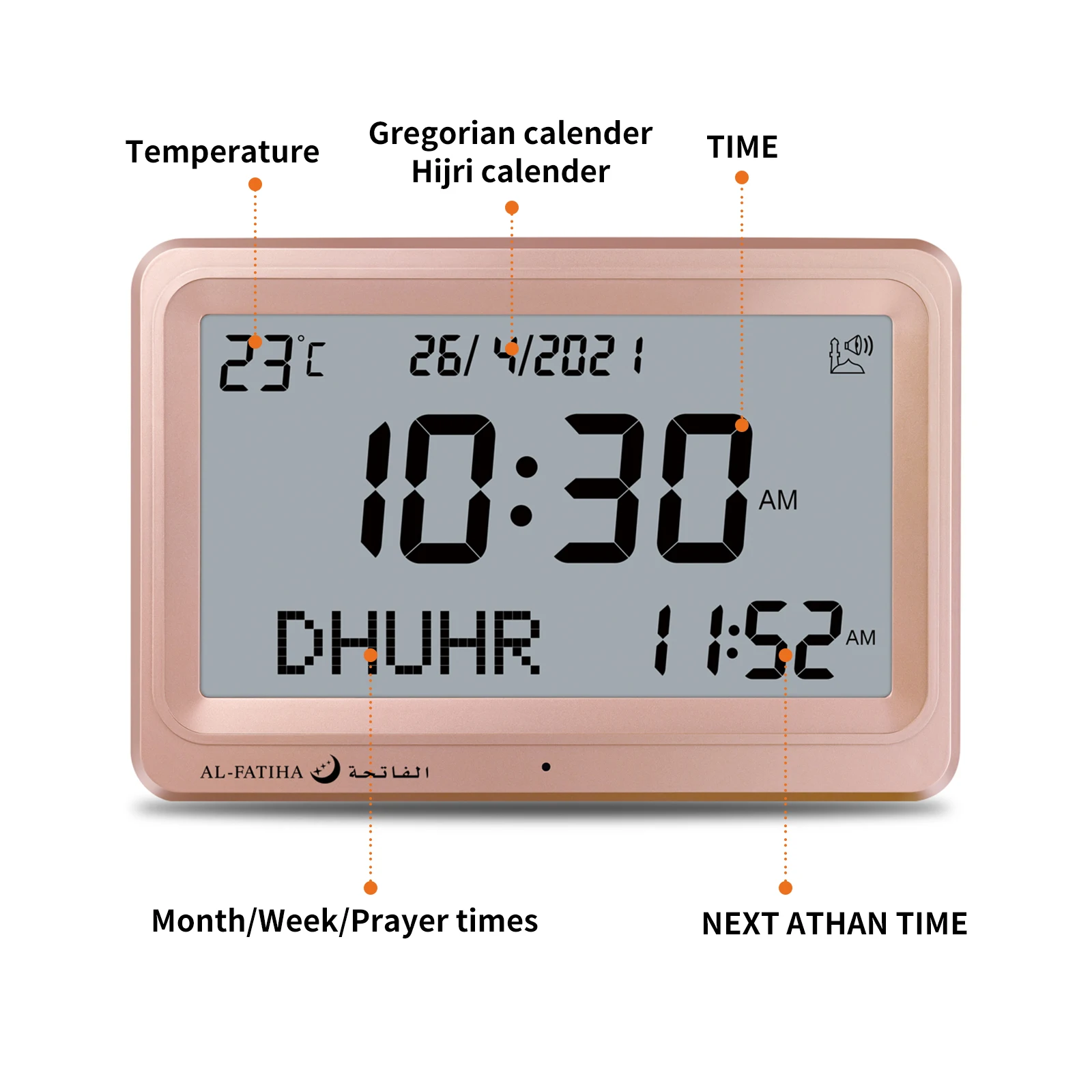 ساعة رقمية إسلامية منبه أذان ساعة طاولة أوقات الصلاة الفجر ديكور متعدد الوظائف