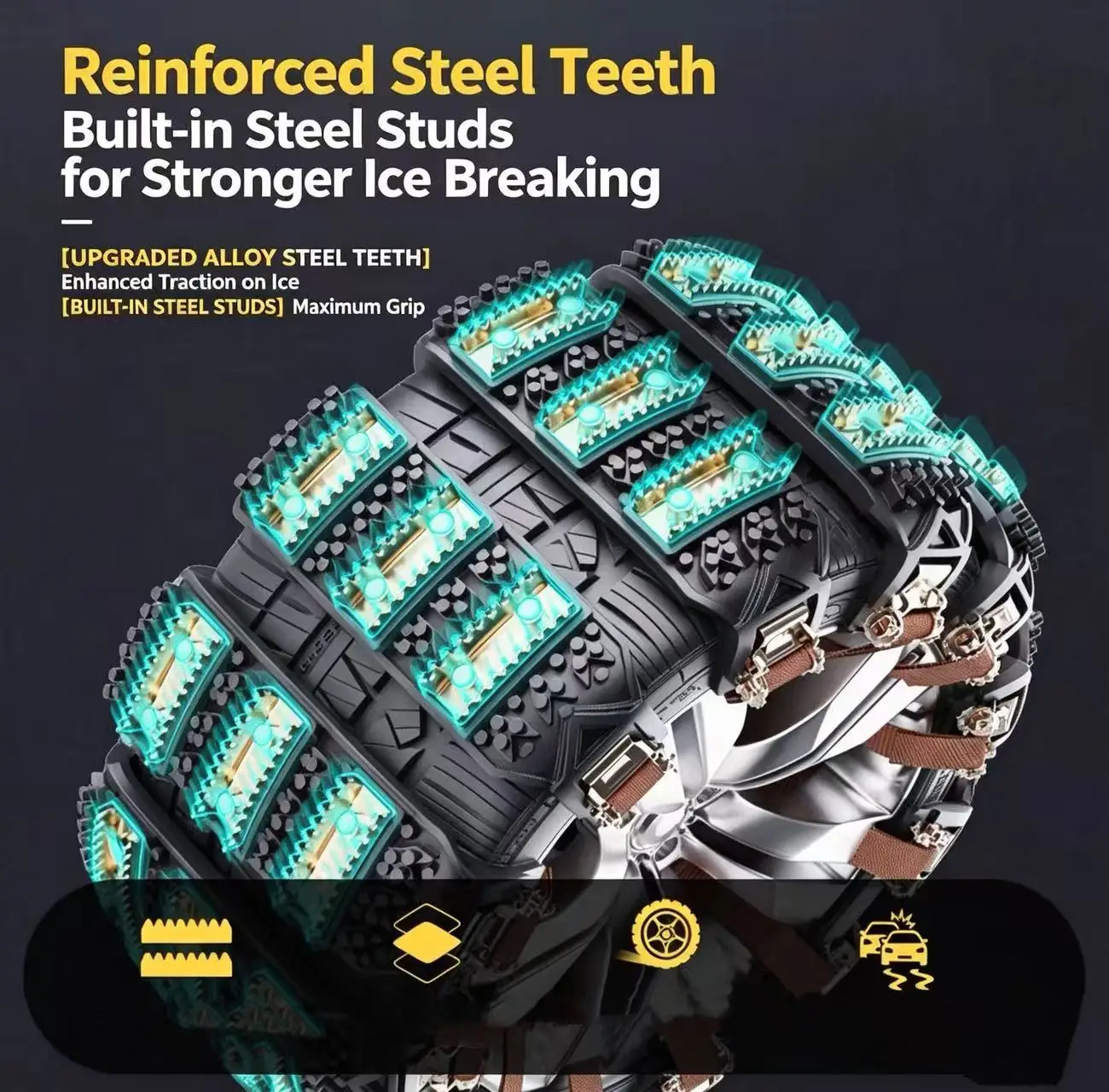 Universal Black Tank‑Style Anti‑Skid Tire Chains Duty Snow Ice Chains for Car Winter Emergency Safe Driving on Slippery Roads