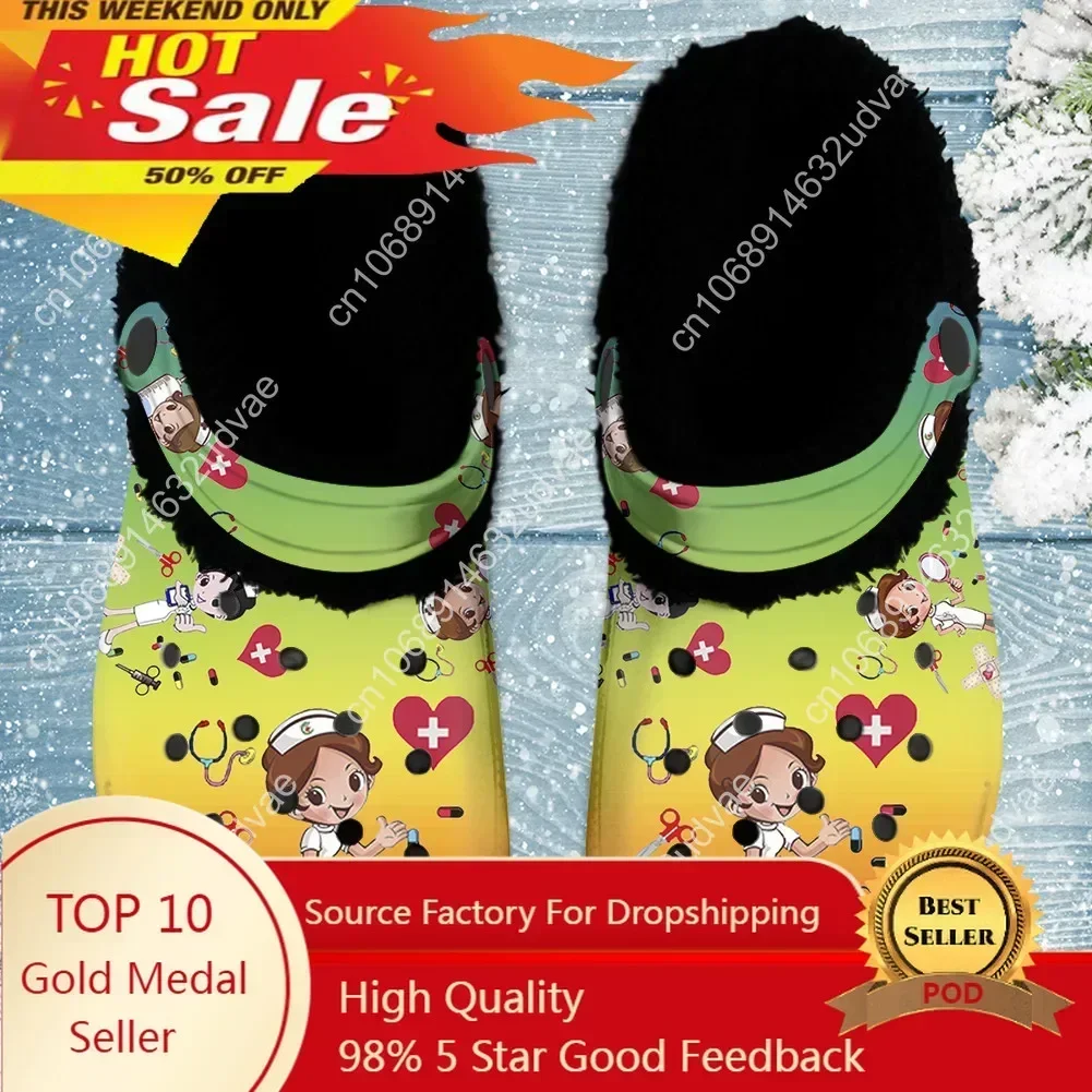 

Nursing Shoes Medical Plush Clogs for Women Men Work Comfortable EVA Shoes Winter Warm Strap Clog Slip on Sandals