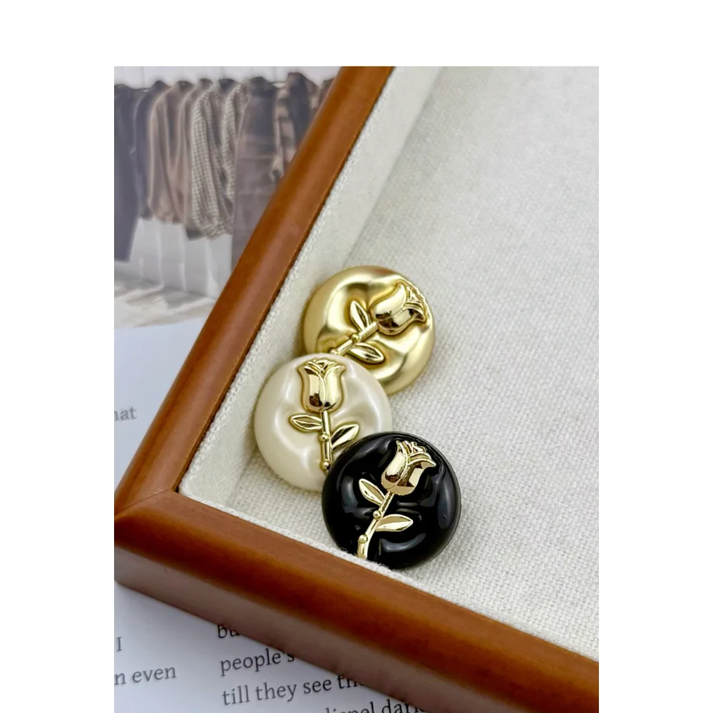 10 Stück Metallknöpfe zum Nähen von Kleidung, Mänteln, hochwertige Knöpfe, DIY-Handwerk, Kleidungszubehör, Inlay-Blumendekoration, kreisförmige Knöpfe – Detail 1