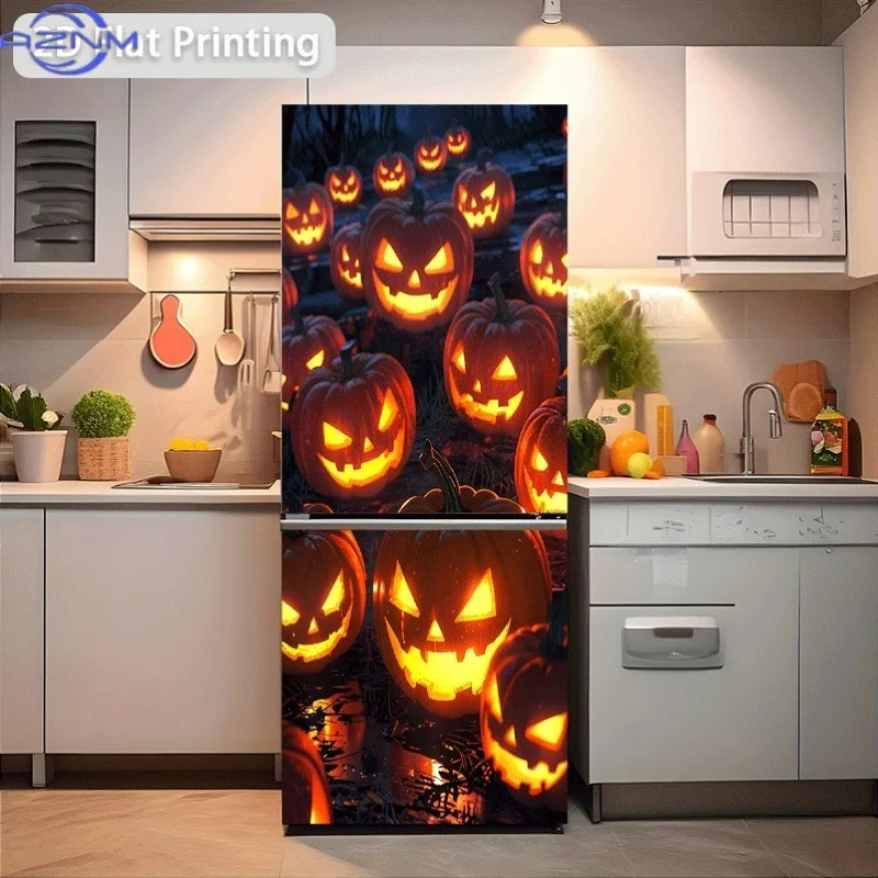 1pc of Refrigerator Sticker Measuring 60X180 Cm Themed 'Halloween Pumpkin Lantern Night', Self-Adhesive Wall Decoration Suitab