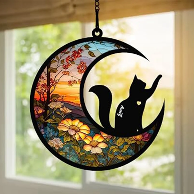 Cat Memorial Suncatcher, Personalized With Name Date Cat Breeds Suncatcher, Pet Loss Suncatcher, Stained Acrylic Light Durable