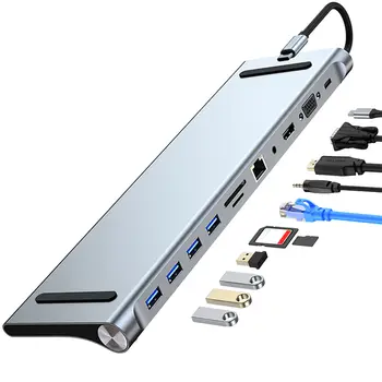 11v1 Hub typu C s 4K HDMI kompatibilním VGA Ethernetovým víceportovým adaptérem 100W PD SD/TF Audio pro Surface/HP/Dell/Lenovo/MacBook 8 nejlepší prodej adaptér z koaxiálního na VGA - №2