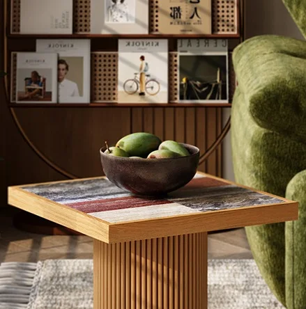 Modern Simple Style Living Room Furniture Solid Wood Square Natural Travertine Top Coffee Table Side Table For Villa Living Room