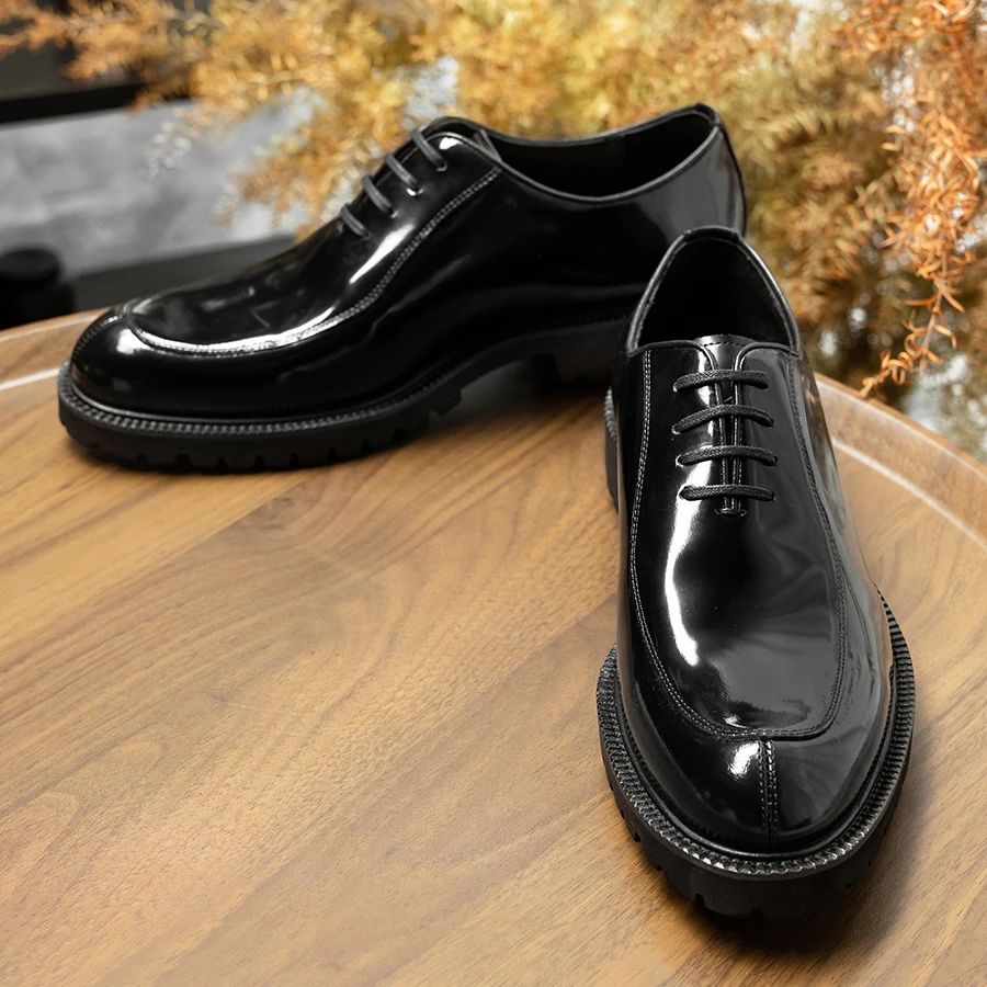 2024 Hanmce Oxford Shoes Fashion Genuine Leather Breathable Oxfords Patent Leather Shoes For Men