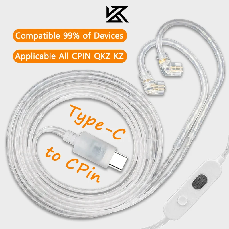 Cables de actualización para auriculares KZ de plata con decodificador digital DAC, cable de 2 pines, conector tipo C con micrófono para KZ DQ6 ZAX ZSX ZAR ZVX ZSN PRO ZS10 PRO