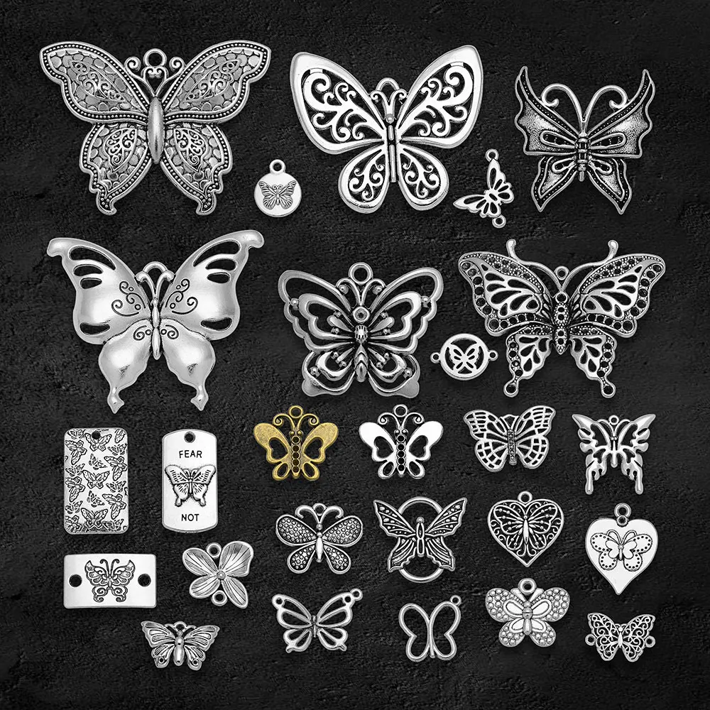 Antique Silver Plated Butterfly Charms Insect Connector Pendants For Diy Bracelets Jewelry Making Findings Supplies Accessories