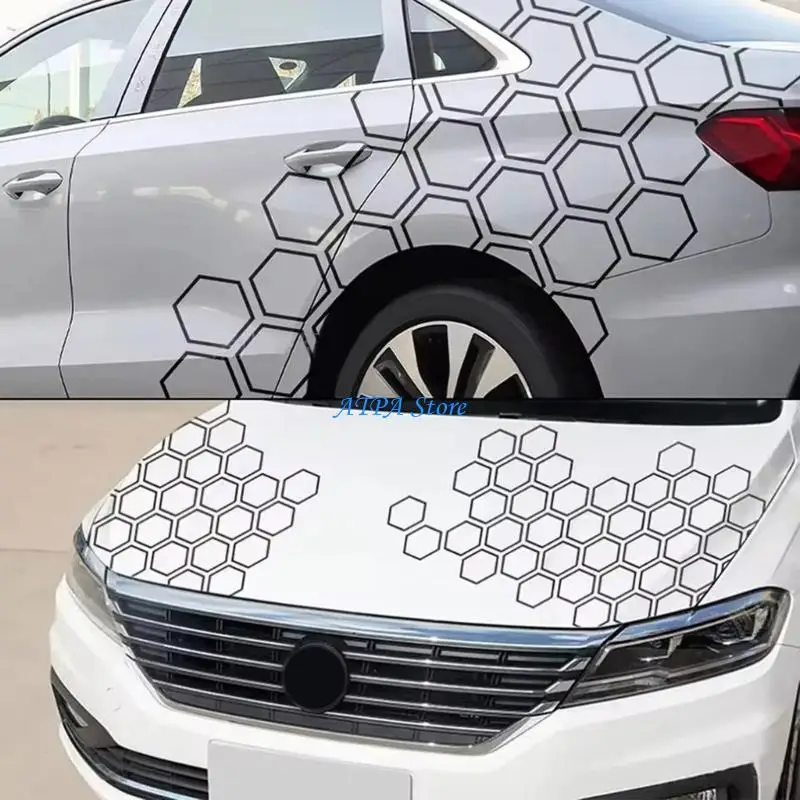 

U13C 10 Pieces Reflective Honeycomb Car Stickers Hexagonal Design PET Material for Auto Motorcycle Night Safety Driving