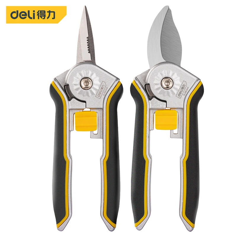 Deli 6'' 2 Pcs Set Alloy Garden Shears Rust Proof Lock Design Multifunction Gardener Portable Curved Mouth Manual Shears Set