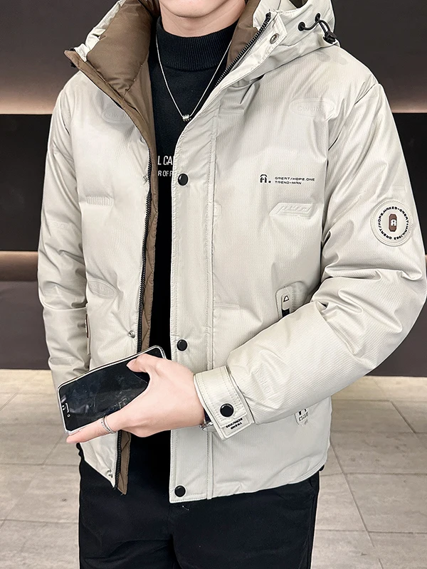 

Men's Hooded down Jaet Winter Warm Thi Casual Faionable Polyester Fiber Du down Filling Zipper Closure Long Sve Coat