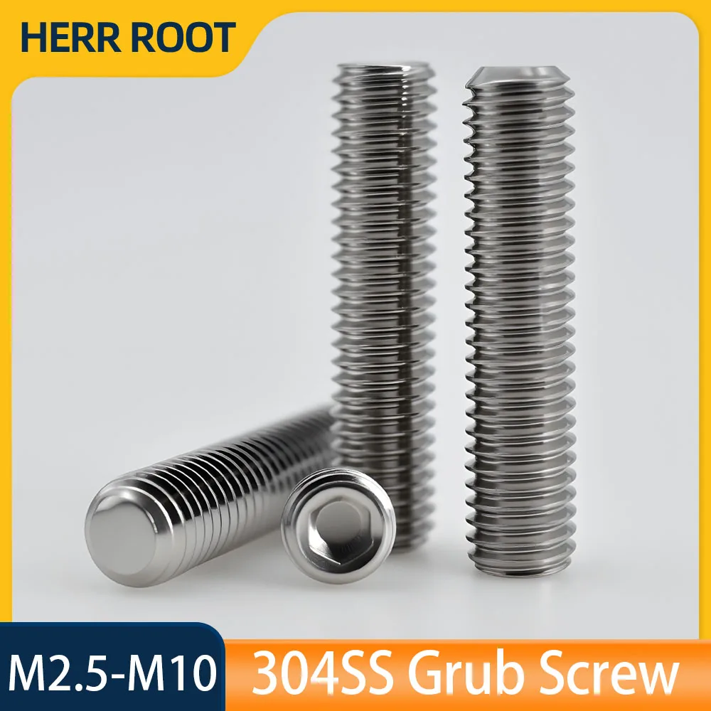 50pcs M3 M4 M5 M6 M8 DIN913 304 Stainless Steel Headless Hexagon Socket Cup Point Grub Screw Hex Socket Set Screws
