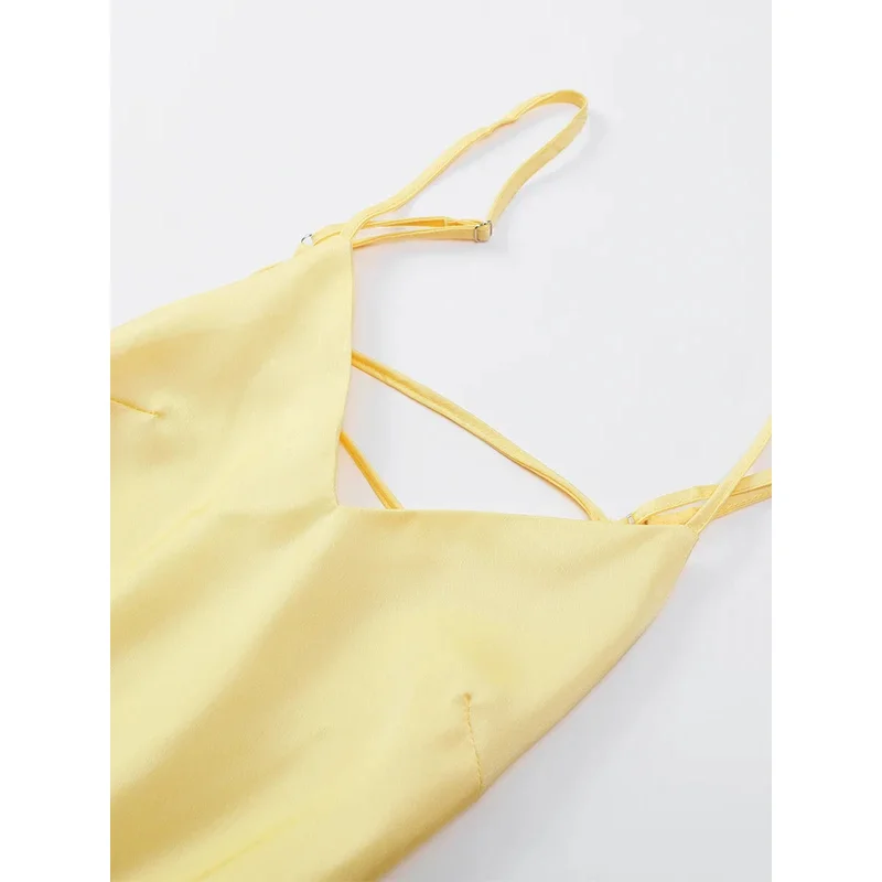 JIN Sexy Lady Solid Color Satin Strap Backless Long Dress Elegant Sleeveless Sling Maxi Dresses New  Woman Evening Party Robe