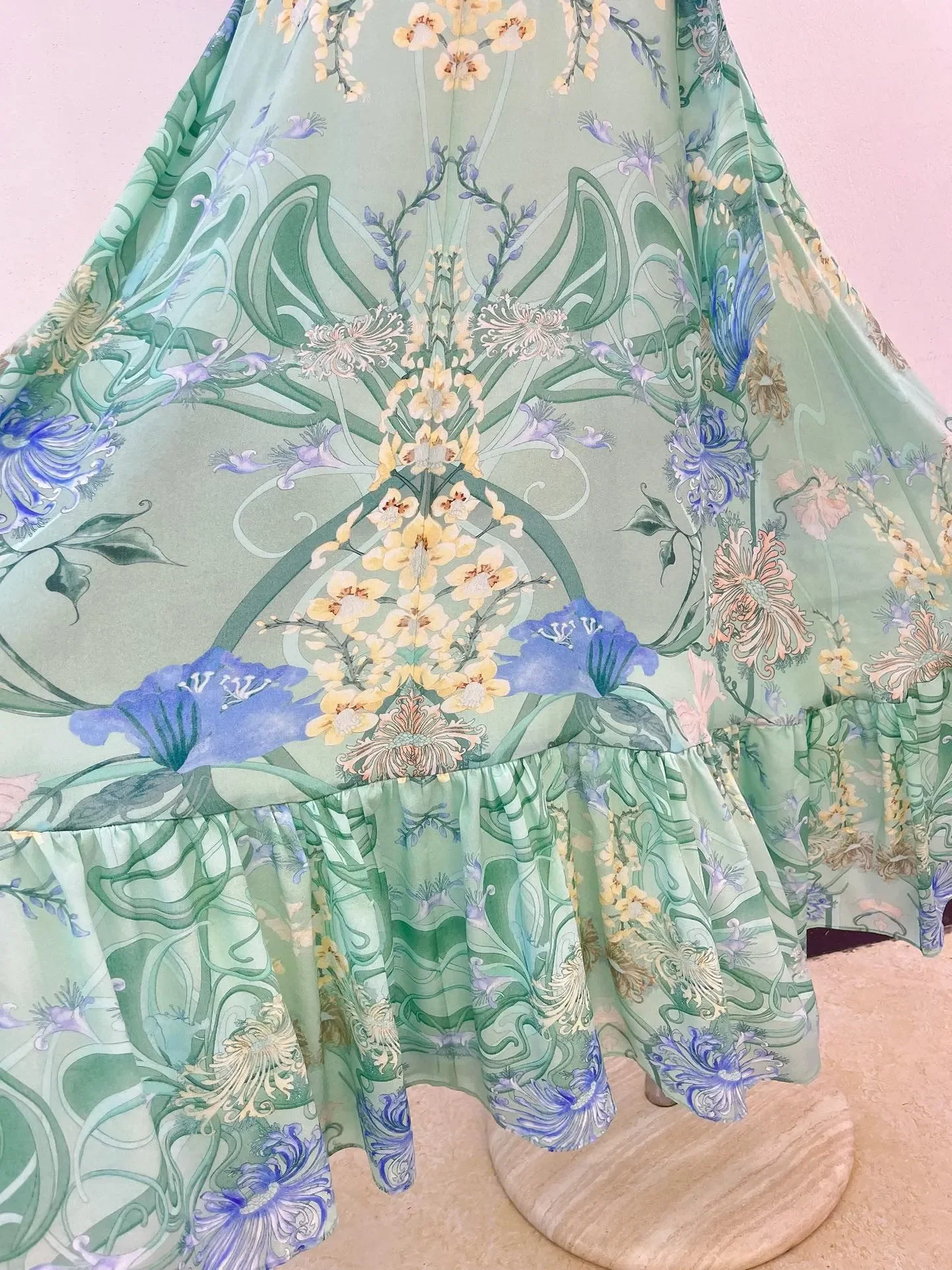 Robe maxi à lacets et col montant pour femme, imprimé floral, perlé, vacances, été, 100%, fibr2024