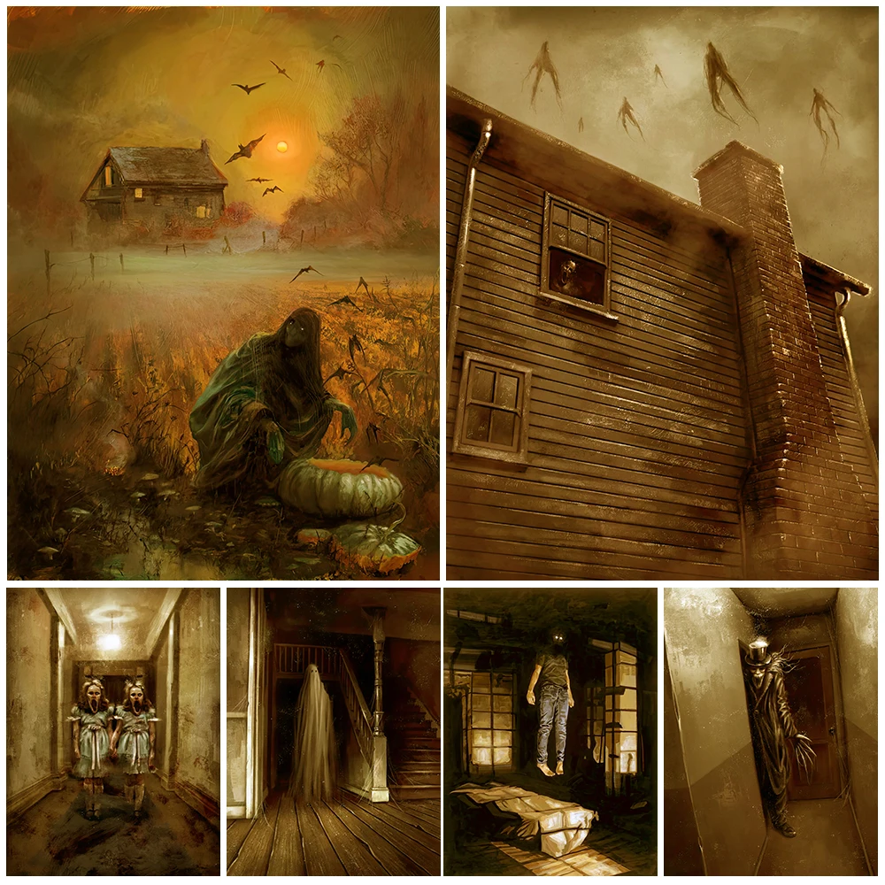 

Twin Ghosts And White Ghosts Vintage Wall Art Canvas Painting The Awakening Of Terrible Dark Witchcraft Poster Print decoration