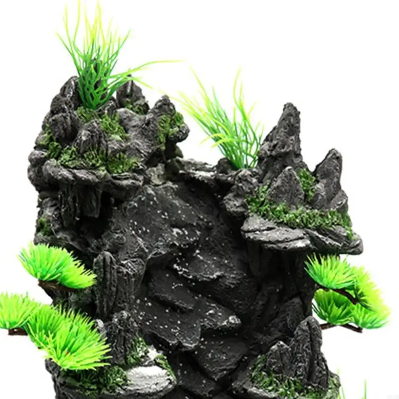 KX4B Aquarium Mountain View Ornament Cascada roca con paisaje blanca
